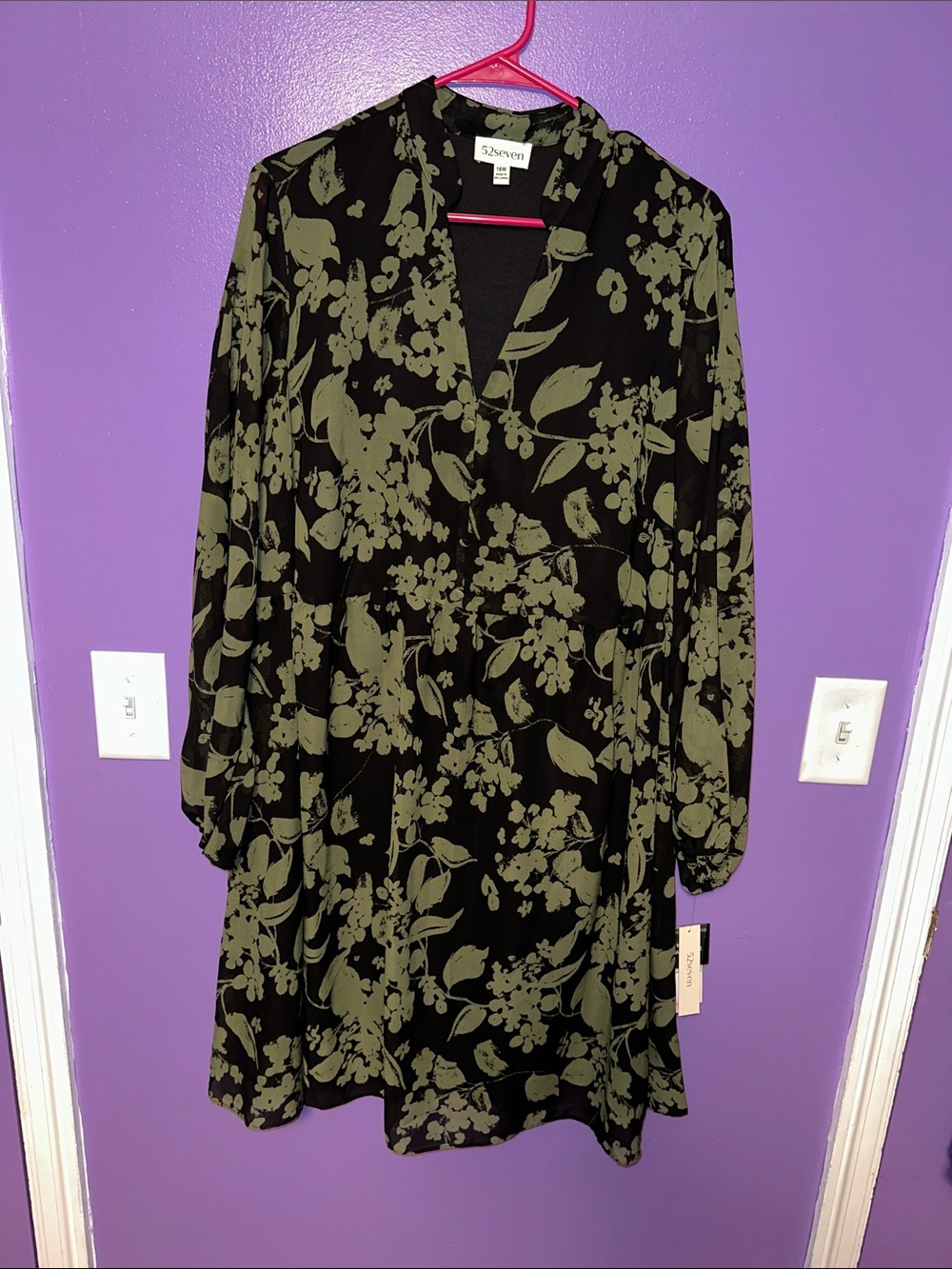 S.L. Eve Olive & Black Long Sleeve Floral Dress